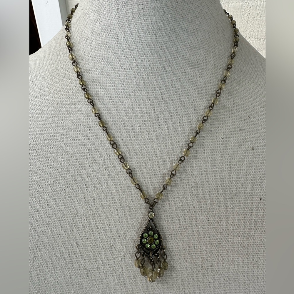 Dainty light green matte goldtone 1928 necklace